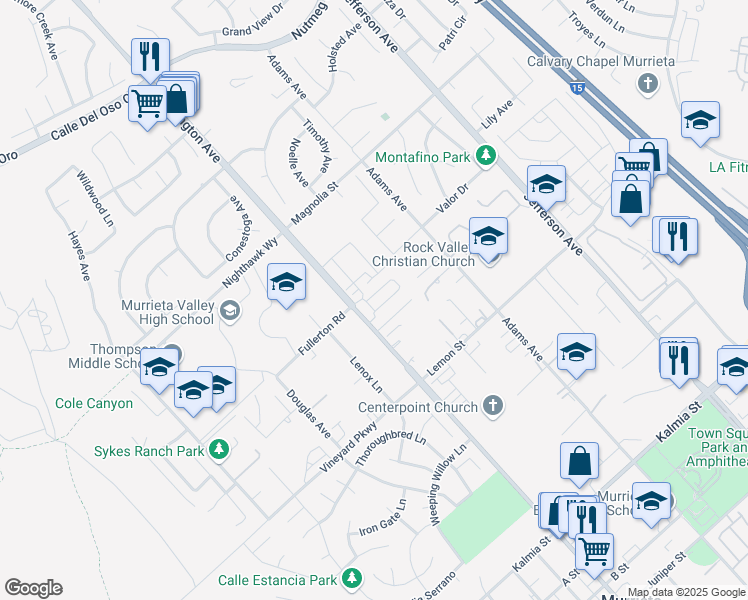 map of restaurants, bars, coffee shops, grocery stores, and more near 41957 Zafra Street in Murrieta