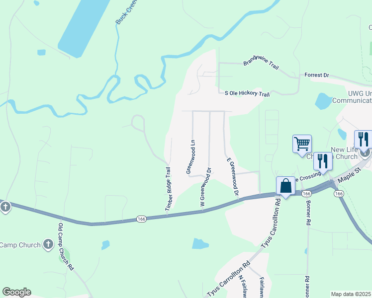 map of restaurants, bars, coffee shops, grocery stores, and more near 80 Greenwood Lane in Carrollton