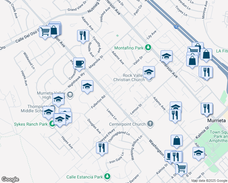 map of restaurants, bars, coffee shops, grocery stores, and more near 41957 Zafra Street in Murrieta