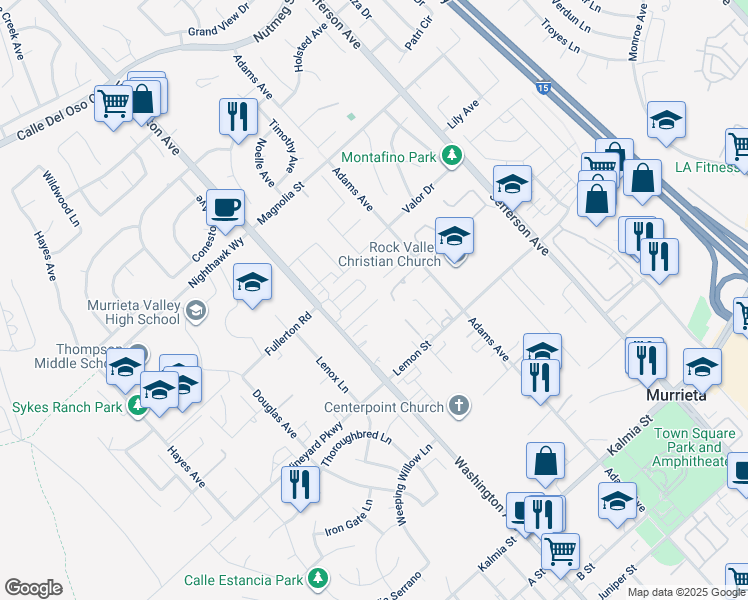 map of restaurants, bars, coffee shops, grocery stores, and more near 41865 Davenport Way in Murrieta