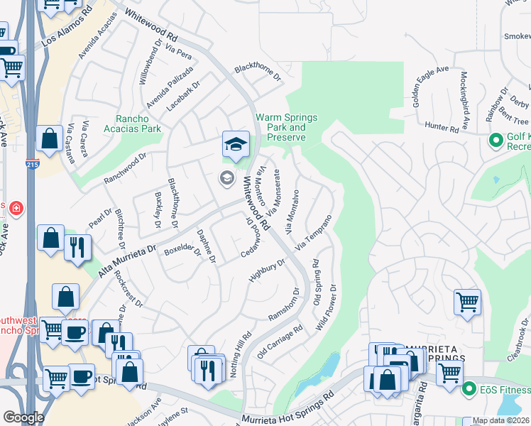 map of restaurants, bars, coffee shops, grocery stores, and more near 39549 Via Montero in Murrieta