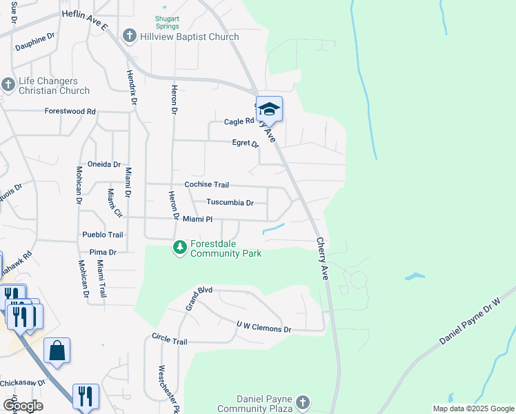 map of restaurants, bars, coffee shops, grocery stores, and more near 877 Miami Place in Birmingham