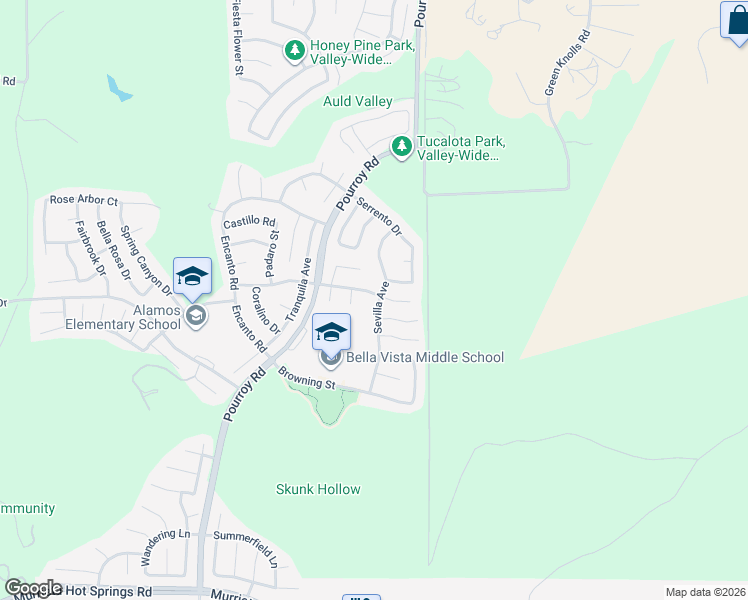 map of restaurants, bars, coffee shops, grocery stores, and more near 31879 Rosales Avenue in Murrieta