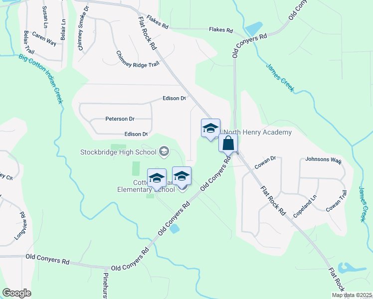 map of restaurants, bars, coffee shops, grocery stores, and more near 148 Bloomfield Drive in Stockbridge