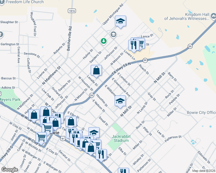 map of restaurants, bars, coffee shops, grocery stores, and more near 204 East Williams Street in Bowie