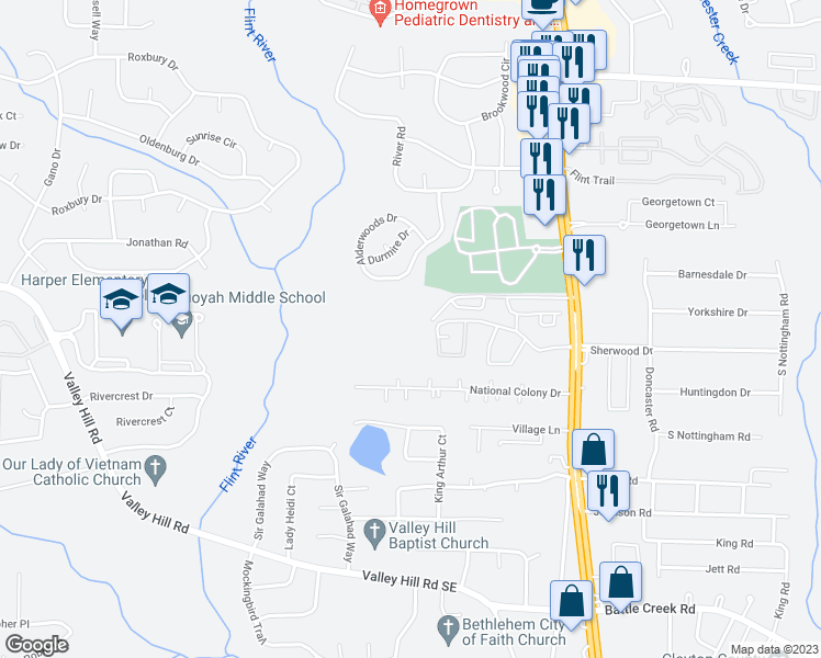 map of restaurants, bars, coffee shops, grocery stores, and more near 2403 Summercourt Drive in Jonesboro