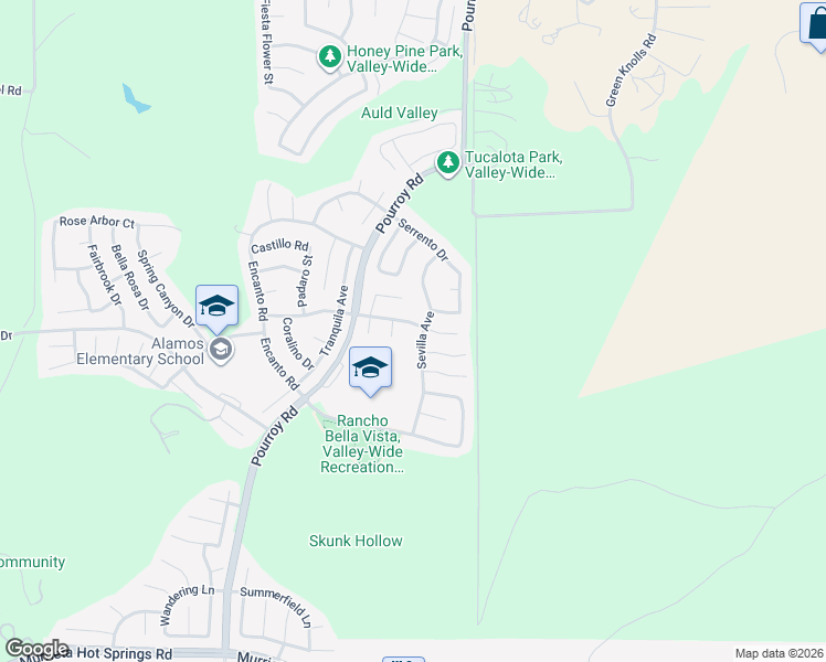 map of restaurants, bars, coffee shops, grocery stores, and more near 31869 Rosales Avenue in Murrieta