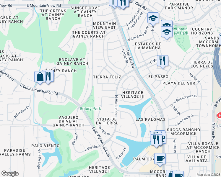 map of restaurants, bars, coffee shops, grocery stores, and more near 8900 North 81st Place in Scottsdale