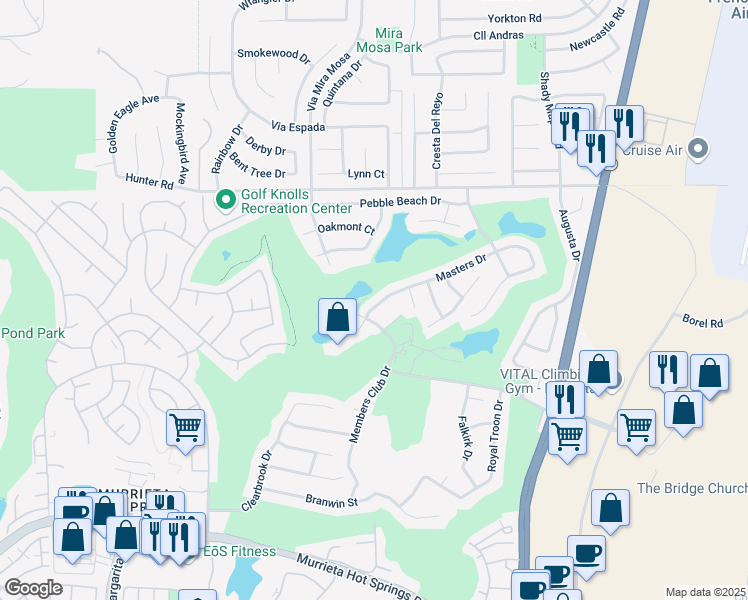 map of restaurants, bars, coffee shops, grocery stores, and more near 29373 Eagle Drive in Murrieta