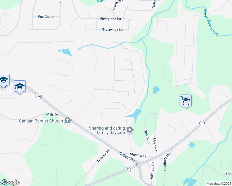 map of restaurants, bars, coffee shops, grocery stores, and more near 115 Ashley Trace in Covington