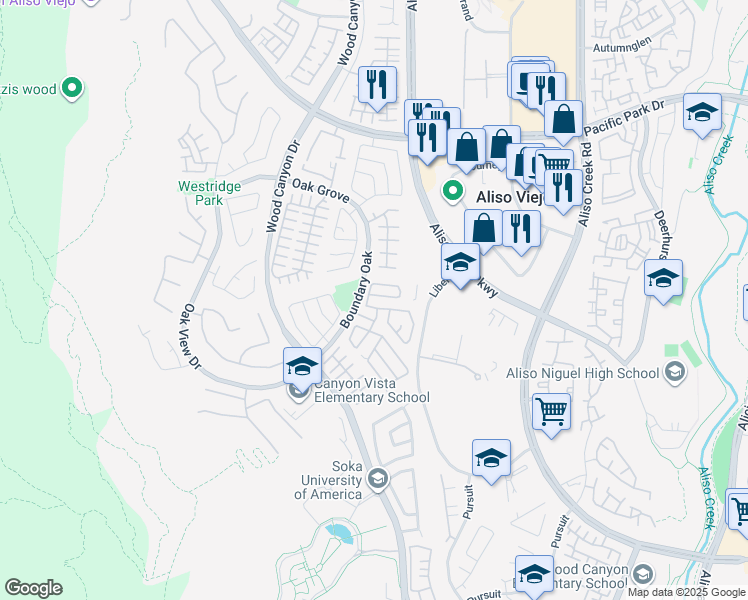 map of restaurants, bars, coffee shops, grocery stores, and more near 4 Allaire Way in Aliso Viejo