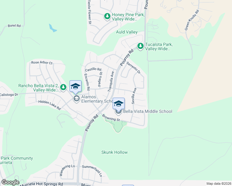 map of restaurants, bars, coffee shops, grocery stores, and more near 38226 Hermosa Court in Murrieta