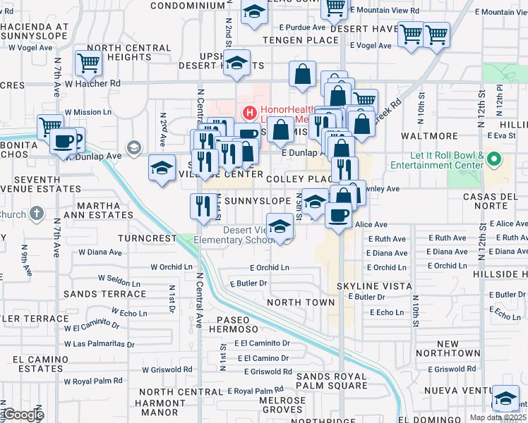 map of restaurants, bars, coffee shops, grocery stores, and more near 8843 North 3rd Street in Phoenix
