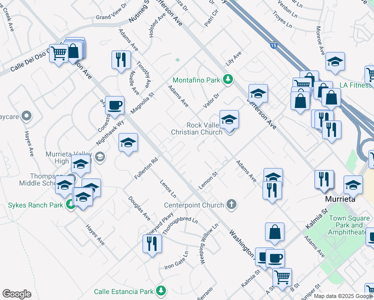 map of restaurants, bars, coffee shops, grocery stores, and more near 41895 Hales Lane in Murrieta