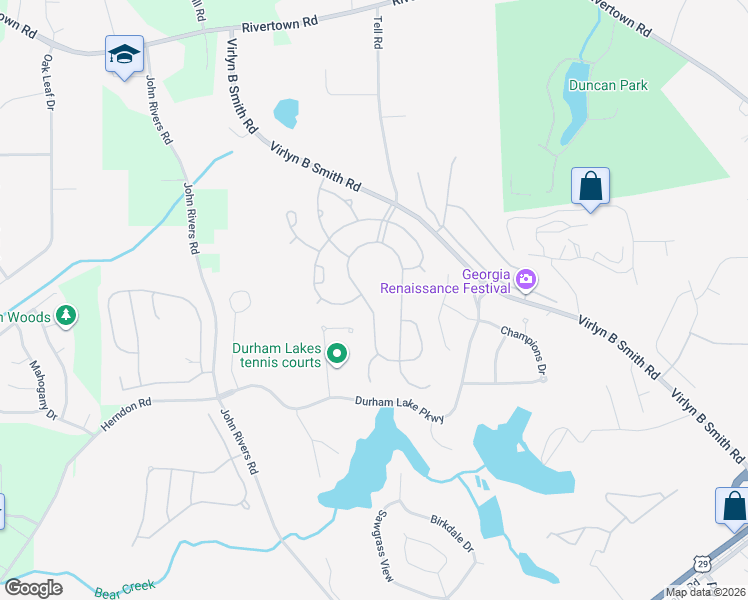 map of restaurants, bars, coffee shops, grocery stores, and more near 315 Buckingham Lane in Fairburn