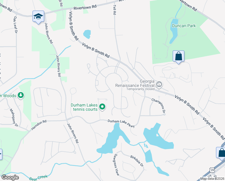 map of restaurants, bars, coffee shops, grocery stores, and more near 315 Buckingham Lane in Fairburn