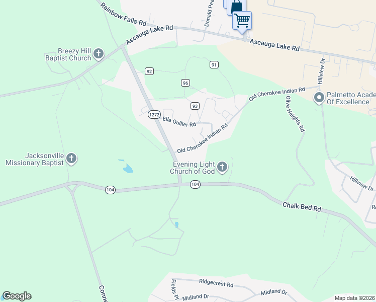 map of restaurants, bars, coffee shops, grocery stores, and more near 261 Old Cherokee Indian Road in Graniteville