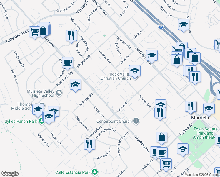 map of restaurants, bars, coffee shops, grocery stores, and more near 41865 Davenport Way in Murrieta