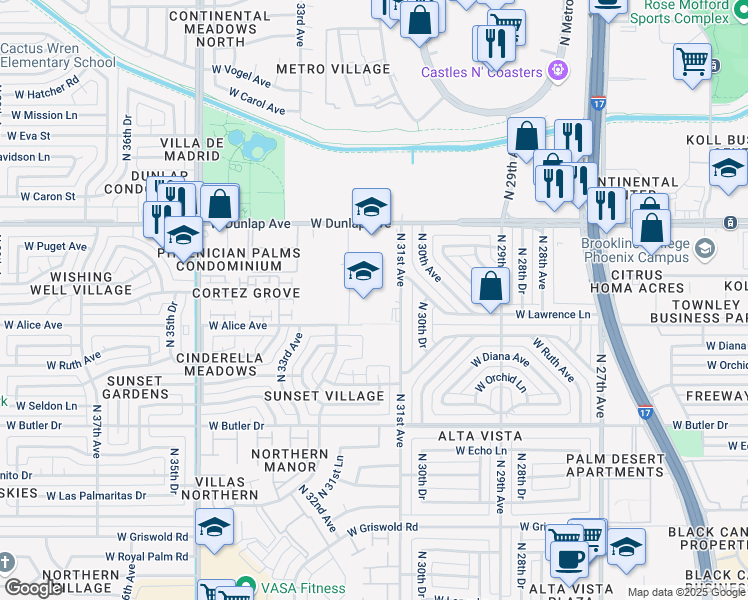 map of restaurants, bars, coffee shops, grocery stores, and more near 8710 North 31st Avenue in Phoenix