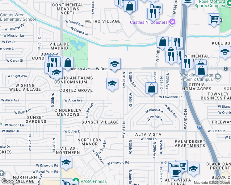 map of restaurants, bars, coffee shops, grocery stores, and more near 8710 North 31st Avenue in Phoenix