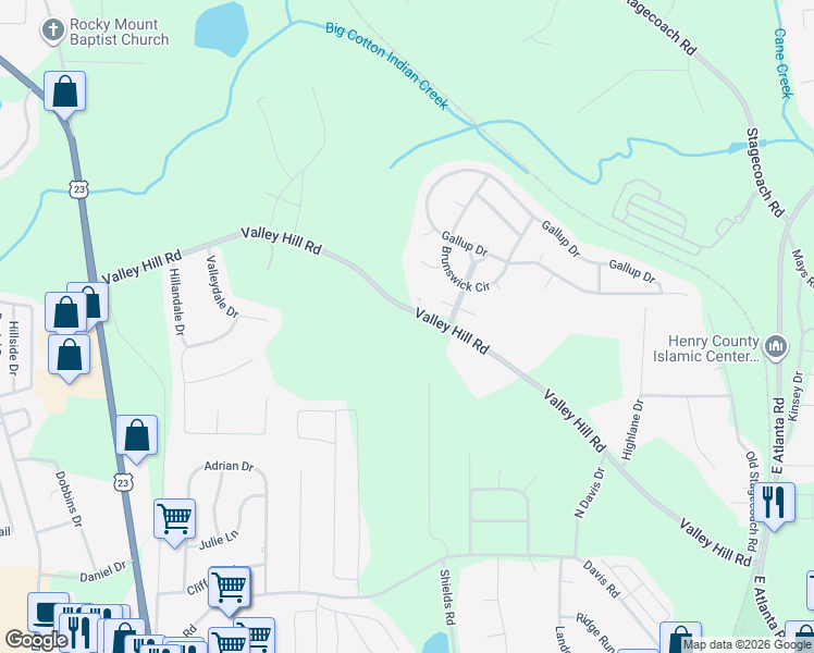 map of restaurants, bars, coffee shops, grocery stores, and more near 512 Valley Hill Road in Stockbridge