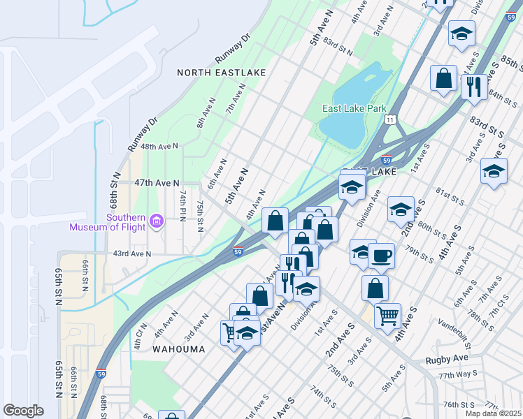map of restaurants, bars, coffee shops, grocery stores, and more near 7811 4th Avenue North in Birmingham