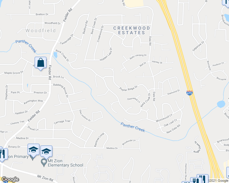map of restaurants, bars, coffee shops, grocery stores, and more near 3284 Rock Creek Drive in Rex