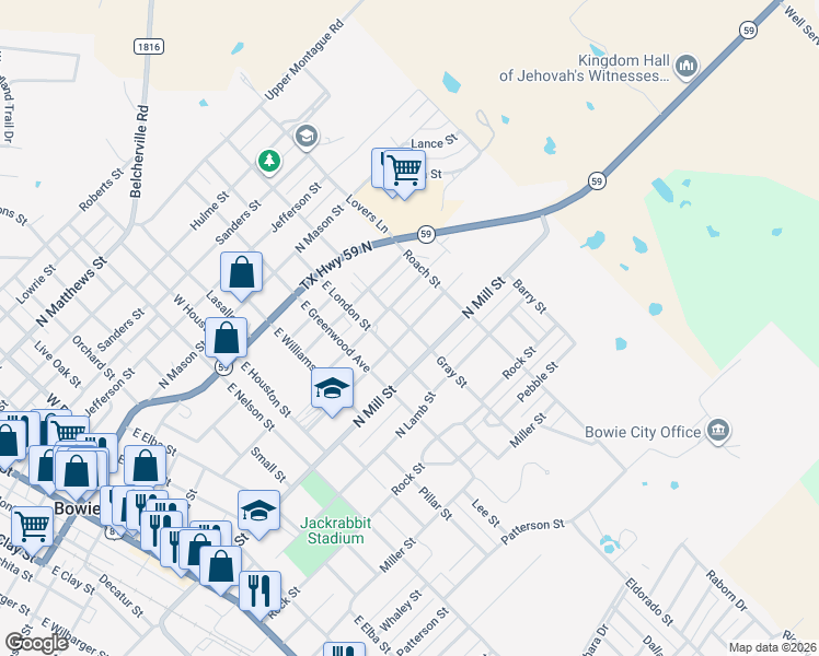 map of restaurants, bars, coffee shops, grocery stores, and more near 498 Gray Street in Bowie