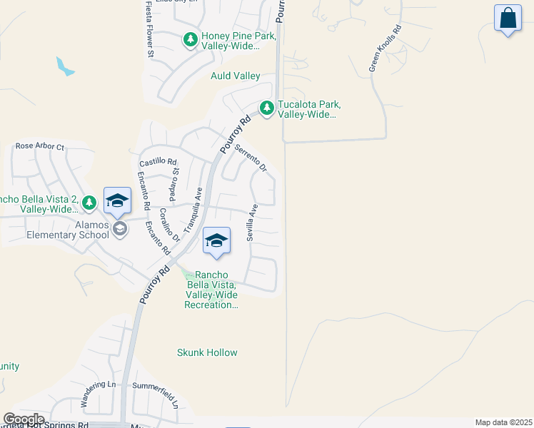map of restaurants, bars, coffee shops, grocery stores, and more near 31946 Rosales Avenue in Murrieta