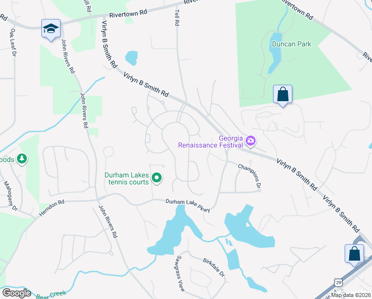 map of restaurants, bars, coffee shops, grocery stores, and more near 645 Buckingham Terrace in Fairburn