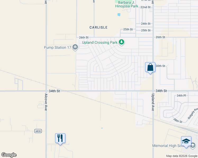 map of restaurants, bars, coffee shops, grocery stores, and more near 7438-7700 34th Street in Lubbock