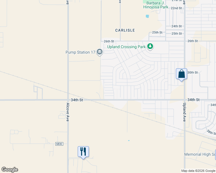 map of restaurants, bars, coffee shops, grocery stores, and more near 3301-3319 Yuma Avenue in Lubbock