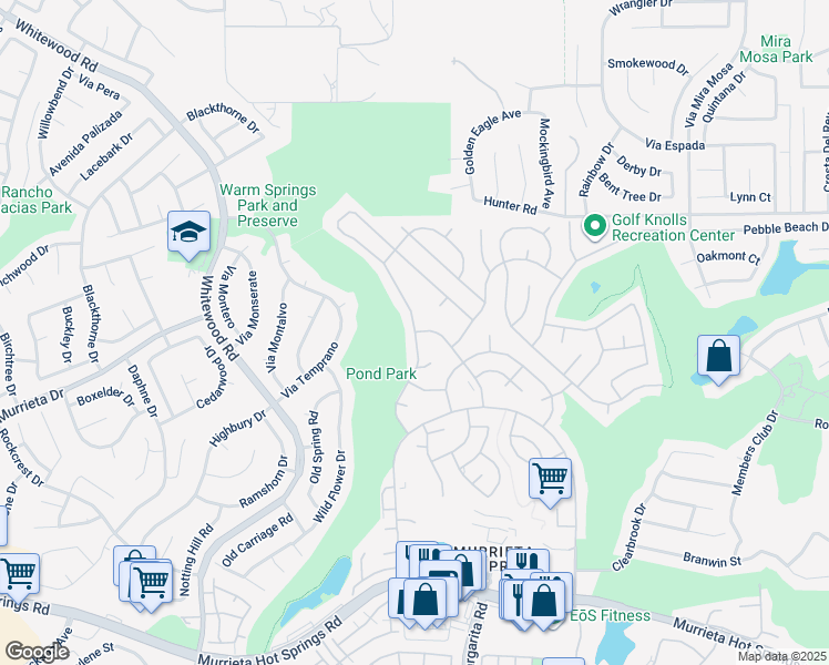 map of restaurants, bars, coffee shops, grocery stores, and more near Via La Colina in Murrieta