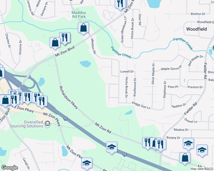 map of restaurants, bars, coffee shops, grocery stores, and more near 2556 Crabapple Lane in Morrow