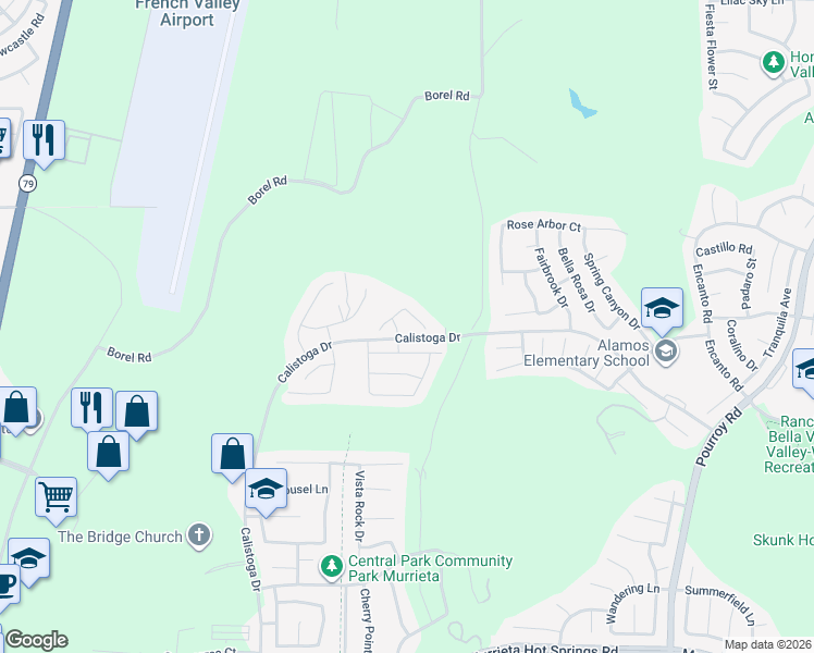 map of restaurants, bars, coffee shops, grocery stores, and more near 30911 Hillsdale Heights in Murrieta