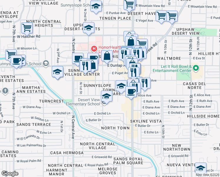 map of restaurants, bars, coffee shops, grocery stores, and more near 8821 North 4th Street in Phoenix