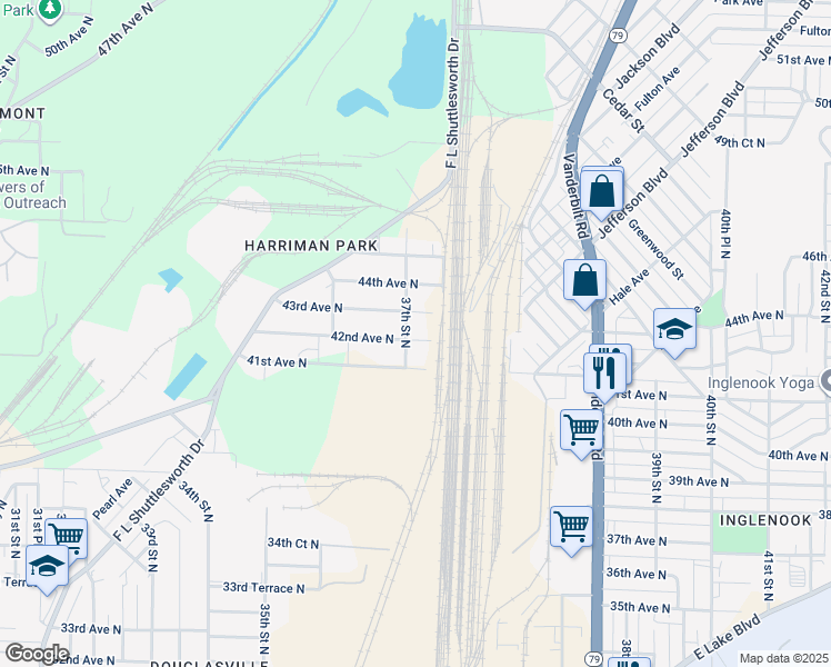 map of restaurants, bars, coffee shops, grocery stores, and more near 3721 43rd Avenue North in Birmingham