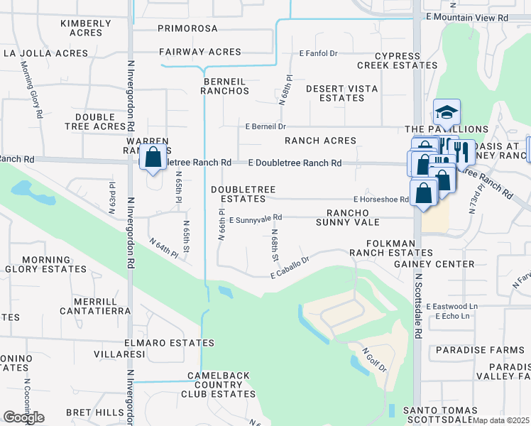 map of restaurants, bars, coffee shops, grocery stores, and more near 6802 East Sunnyvale Road in Paradise Valley
