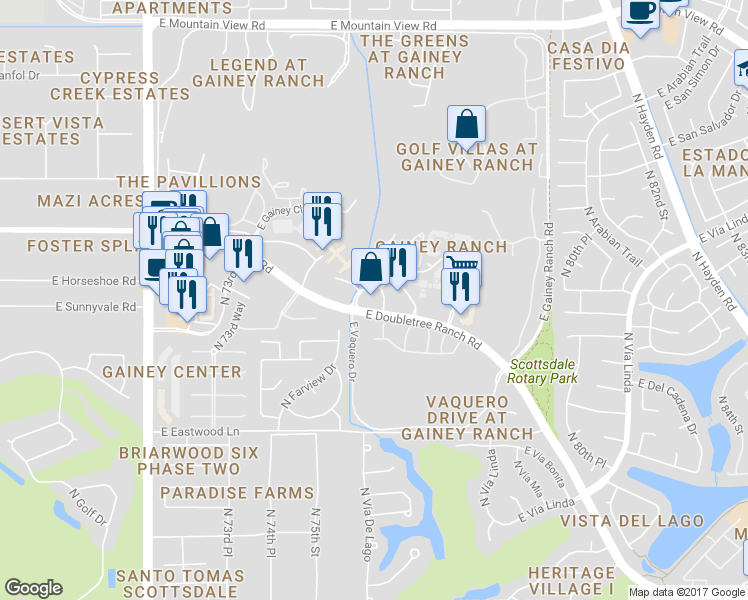 map of restaurants, bars, coffee shops, grocery stores, and more near 7702 East Doubletree Ranch Road in Scottsdale