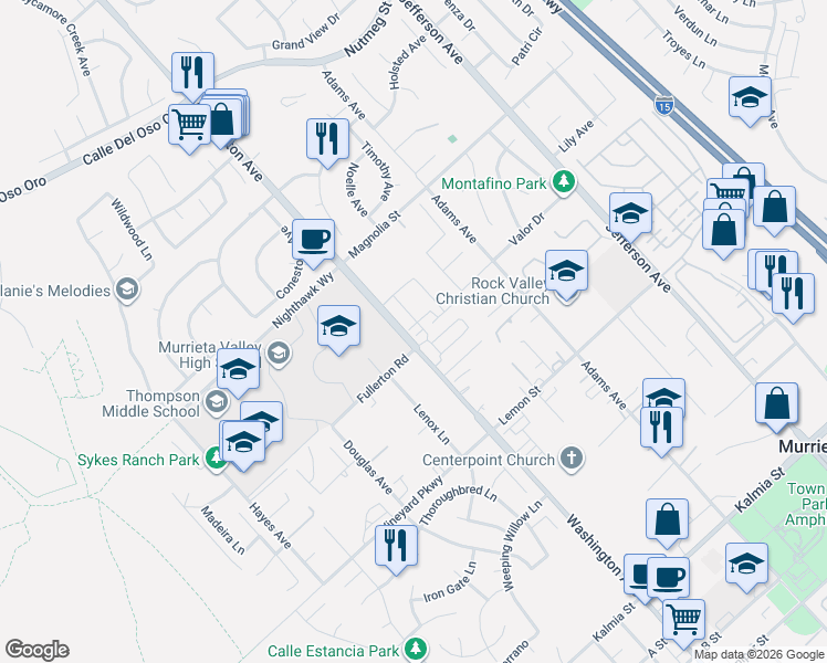 map of restaurants, bars, coffee shops, grocery stores, and more near 24117 Dolcetto Avenue in Murrieta