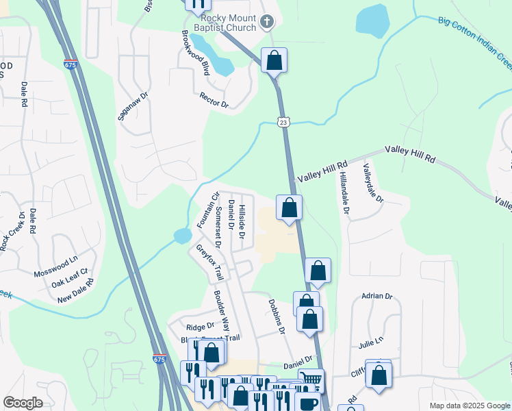 map of restaurants, bars, coffee shops, grocery stores, and more near 825 Fountain Circle in Stockbridge