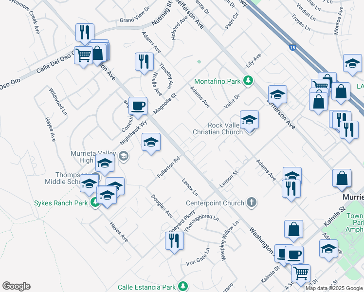 map of restaurants, bars, coffee shops, grocery stores, and more near 24145 Dolcetto Avenue in Murrieta