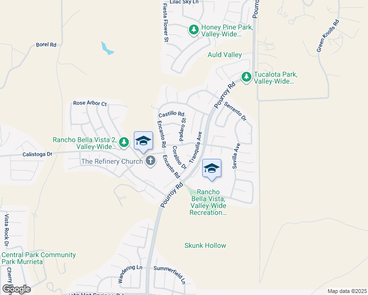 map of restaurants, bars, coffee shops, grocery stores, and more near 31619 Rosales Avenue in Murrieta