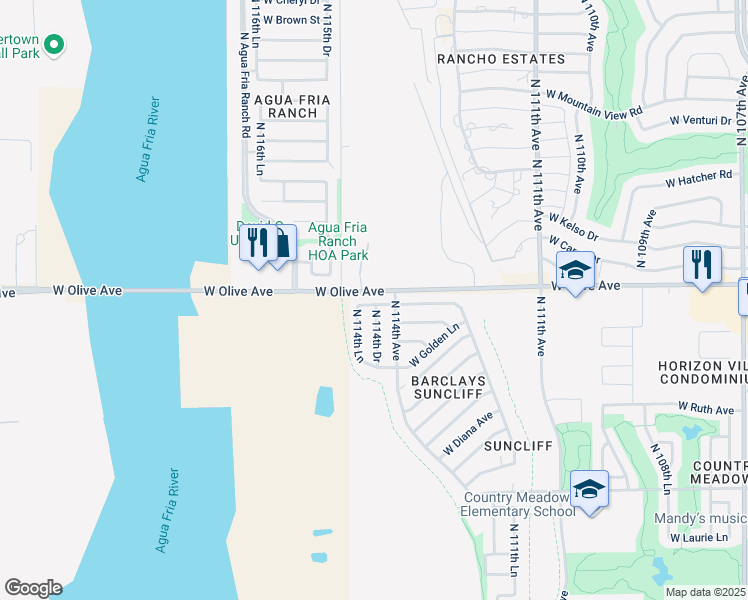 map of restaurants, bars, coffee shops, grocery stores, and more near 11422 West Puget Avenue in Peoria