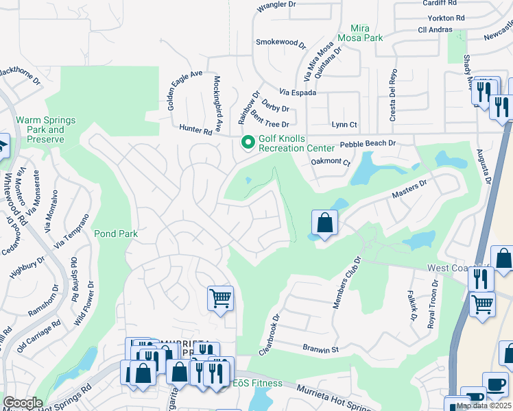 map of restaurants, bars, coffee shops, grocery stores, and more near 29061 Calle Del Buho in Murrieta
