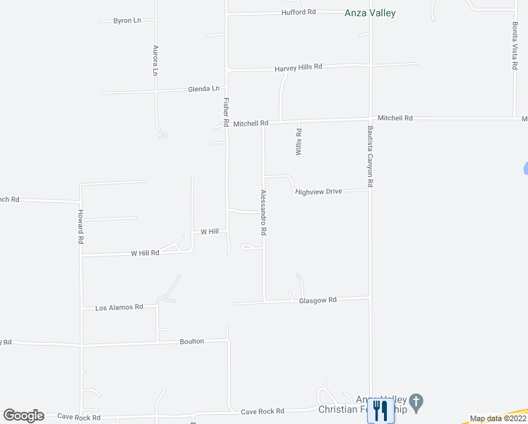map of restaurants, bars, coffee shops, grocery stores, and more near Alessandro Road in Anza