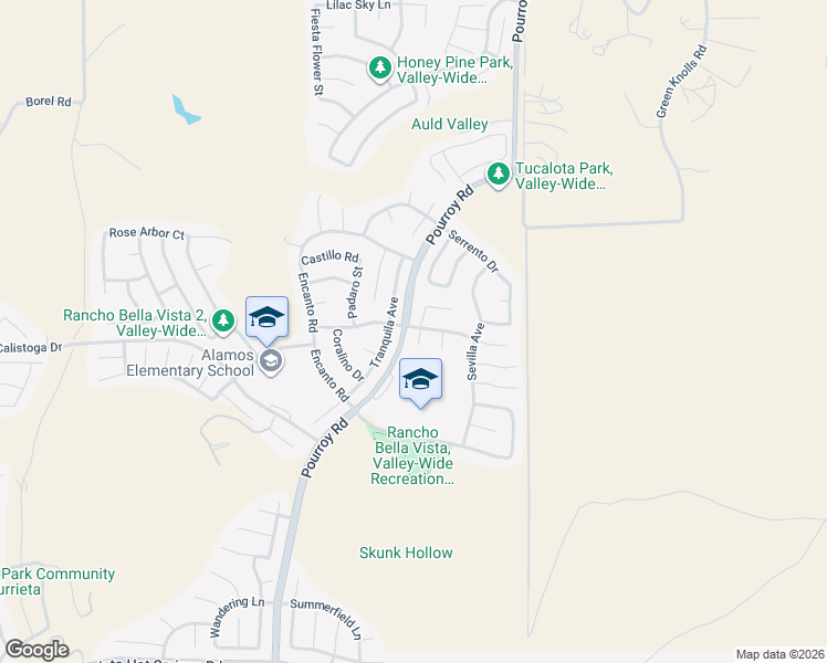 map of restaurants, bars, coffee shops, grocery stores, and more near 38226 Hermosa Court in Murrieta