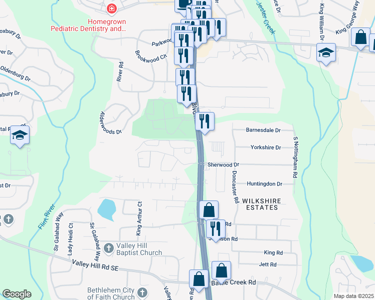 map of restaurants, bars, coffee shops, grocery stores, and more near 6909 Tara Boulevard in Jonesboro