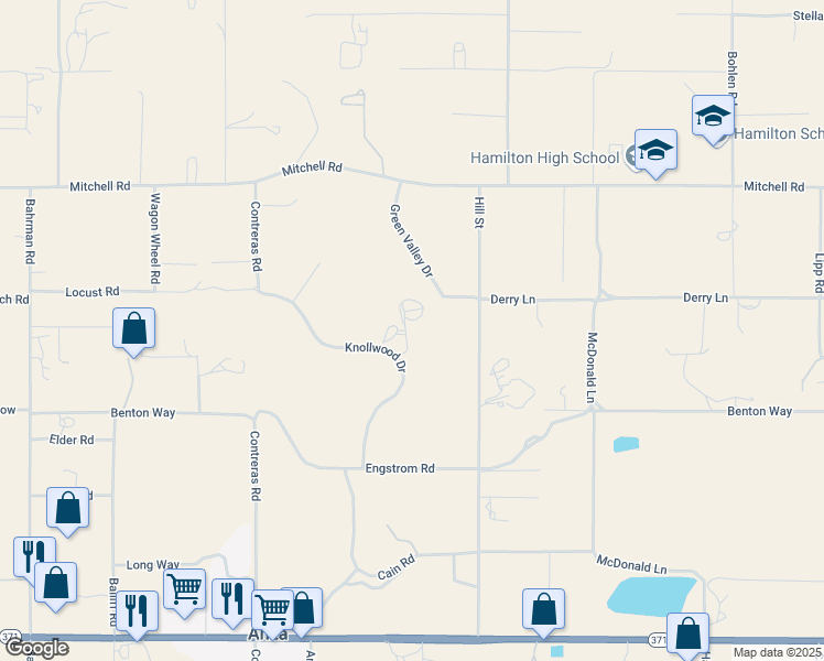 map of restaurants, bars, coffee shops, grocery stores, and more near 56900 Knollwood Drive in Anza