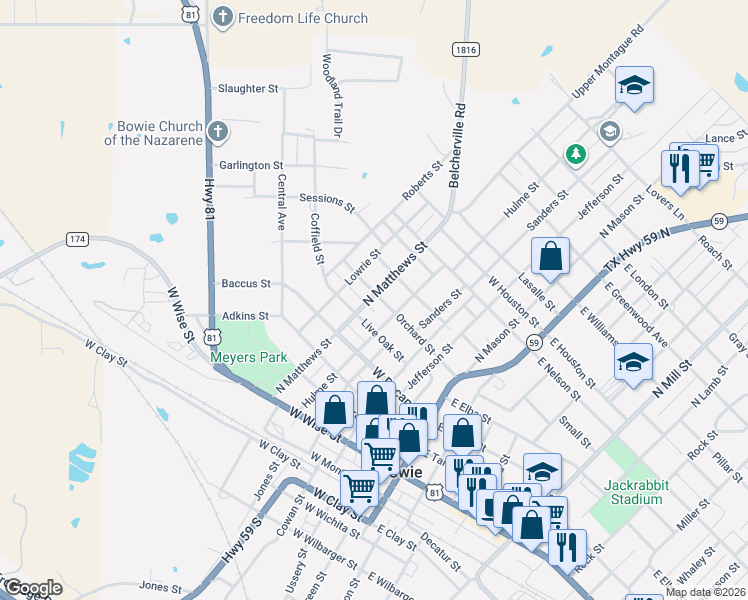 map of restaurants, bars, coffee shops, grocery stores, and more near 511 Orchard Street in Bowie